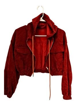 SHEIN Red Cropped Corduroy Bomber Jacket